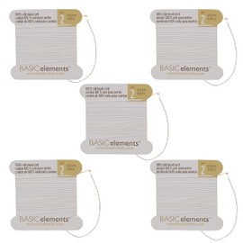 Basic Elements Pure Silk Cord - The Beadsmith – White Color – Size 2 (0.45mm) – 2 Meters per Card, 5 Cards per Package, Needle Attached – for Knotting Pearls, Gemstones, Crystals and Beads