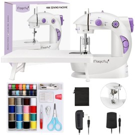 Magicfly Mini Sewing Machine with Extension Table, Dual Speed Portable Sewing Machine for Beginners with Light, Sewing Kit for Household Use, White