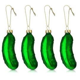 TuTuYa Christmas Pickle Tree Ornament, 4pcs Glass Cucumber Pendant Xmas, Christmas Pendant Pickle Chips Tree Ornaments with Lanyard for Christmas Festive Party Décor