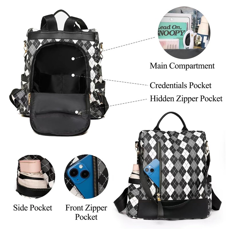 JSNOM Women's Backpack Elegant Waterproof Backpack Women's Casual Small Daypack