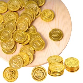 XDGBGFN Pack of 100 Gold Coins Play Money, Gold Coins Pirate Treasure Toy Plastic Gold Taler Pirate Coins for Buccaneers Treasure Hunt Gift