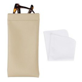 PATIKIL Squeeze Top Sunglass Pouch, PU Leather Soft Eyeglass Pouch Portable Travel Sunglasses Pouch Organizer with Eyeglass Cloth, Grey