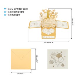 PATIKIL 1 Year Anniversary Card, 3D Pop-Up Greeting Card for Couple, Gold Tone