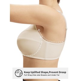 AILIVIN Bras for Women Underwire Full Coverage Full Figure Womens Bra Unlined Plus Size Cross Back Wide Straps Wire Minimizer Bra for Heavy Breast Unpadded Bras Beige 38G 38 G