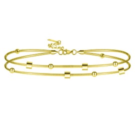 Kim Johanson Stainless Steel Women's Anklet *Cube* in Gold | Anklet with 6 Movable Balls | Rustproof and Waterproof | Anklet with Squares | Women's Boho Jewellery | Adjustable Including Jewellery Bag