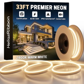 33FT LED Neon Rope Lights 2800K Warm White, AC 110-120V Flexible Neon Strip Outdoor Waterproof ETL Listed, Connectable and Cuttable, for Home Commercial Contour Landscape Ambient Lighting Decor