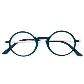 KoKoBin Ultra-thin flat anti-blue round reading glasses,unbreakable pocket-sized anti-glare glasses,Blue 3.50