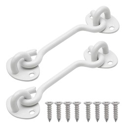 2pcs White Cabin Hooks 6 Inch, Stainless Steel Gate Hook Lock, Solid Barn Door Hook for Door Gate Shed Window Closet with Mounting Screws (6inch)