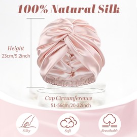AmiCera Valentine's Day Gift Silk Bonnet for Sleeping, Mulberry Silk Hair Bonnet Sleeping Cap for Women, Silk Hair Scrunchie & Eye Mask, Breathable & Adjustable Sleep Caps for Curly Hair Care, Pink