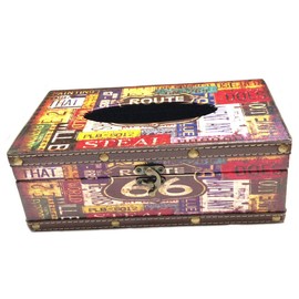 [Fumemo] Tissue Paper Box Cover Case Antique Retro Vintage American Miscellaneous Goods Wooden (Route 66)