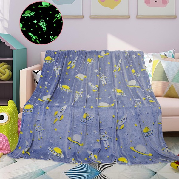 Astronaut Blanket Glow in the Dark Boy Blue Warm Soft