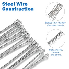 Tienyuu 12-Pack Stainless Steel Wire Keychain Rings – 4.3-inch Cable Loops for Luggage Tags, Keys & ID Tags