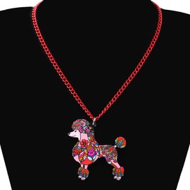 DUOWEI Acrylic Floral Poodle Dog Necklace Fancy Pets Pendant Jewelry Gifts for Women Girls Teens red