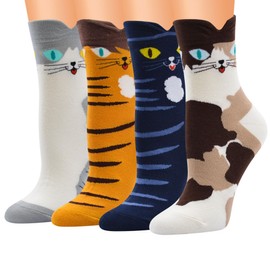BAIYSFFG 5 Pairs Thermal Warm Funny Novelty Socks for Women,Premium Ladies Socks Size UK 3-7,Cute Animal Socks for Girls and Ladies,Comfortable and Cosy Cat Socks,One Size (One Size, cat socks)