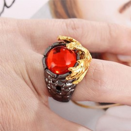 MayiaHey Red Stone Wings Dragon Ring, Rhinestone Dragon Claw Ring for Men, Gothic Red Crystal Dragon Ring Hip Hop Dragon Animal Jewelry, Red Ruby Dragon Wing Ring Punk Dragon Totem Ring for Boys (Q)