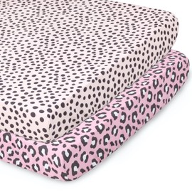 The Peanutshell Fitted Pack n Play, Playard, Mini Crib Sheets for Baby Girls | 2 Pack Set | Cheetah Animal Print