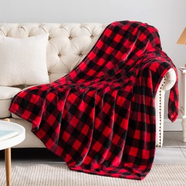 BEDELITE Fleece Throw Blanket for Couch Sofa Bed, Buffalo Plaid Decor Red and Black Checkered Blanket, Cozy Fuzzy Soft Lightweight Warm Blankets for All Seasons