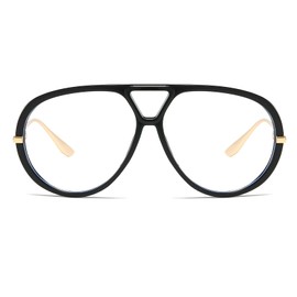 CHOWEI Trendy Aviator Sunglasses for Women Men Oversized Classic 70s Round Aviator Sun Glasses Vintage Shades (Black/Anti-blue Lens)