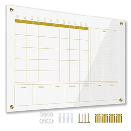 Marribol Glass 3-1 Golden Monthly Dry Erase Calendar Whiteboard for Wall,24"x 36",Frameless Mounting,Office/School/Home, Frameless Large Planner White Board