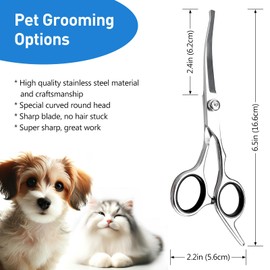 Professional Curved Dog Grooming Scissors with Rounded Tips, Cat Shears, 4CR Stainless Steel Curved Blades, Pet Home Grooming Tools