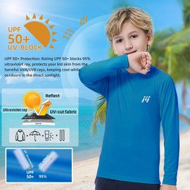 MEETWEE Boy Long/Short Sleeve Rash Vest Guard Kids Swimming Top UV Sun Protection UPF 50+ Quick Drying Blue
