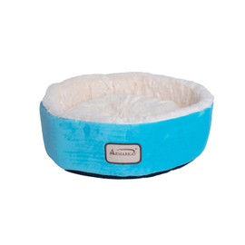 HomeStock Southwestern Sensibilities Soft Plush Round Dog/Cat Bed, Sky Blue/Ivory - 15" x 15" x 5", Silky Plush Velvet, Waterproof Skid-Base