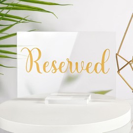 10 Sets Letreros de Reservado para Mesa Letrero para Asientos de Boda Acrílico Transparente Letreros de Reservado con Soporte Letrero de Reserved de Tienda de Mesa para Recepción Restaurante (Dorado)