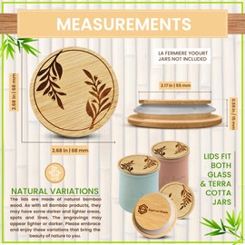La Fermiere Yogurt Jar Tops – Olive Branches Design or Choose a Design – 4-pcs Wood Lids Set With Extra Silicone Sealing Rings - Perfectly Airtight Fit