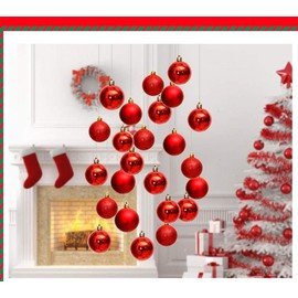 PEPAXON Christmas Ball Xmas Baubles Ceiling Hanging Christmas Ornament Festival Decoration 4cm-8cm, 24 Baubles+24 Hooks
