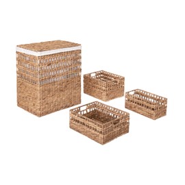 Seville Classics Premium Natural Handwoven Portable Laundry Bin Basket with Carrying Handles, Household Storage for Clothes, Linens, Sheets, Rattan, 3-Piece Hamper Set