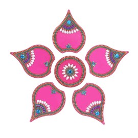 Acrylic Pnk Floor Rangoli Combo Diwali Toran with Red Laxmi Charan Paduka Pagal Floor Wall Stickers Indian Puja Diwali Festival Decorations Home Temple Decor Gift – CMB-05