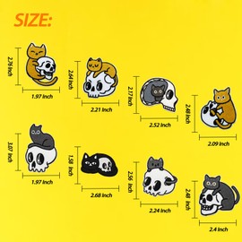 Wikineon Iron On Patches, Skull Cat Patches, Punk Funny Embroidered Badge Iron/Sew on Applique Repair Patches, DIY Accessories for Clothes Jeans Backpacks Jackets Pants Hats Vest