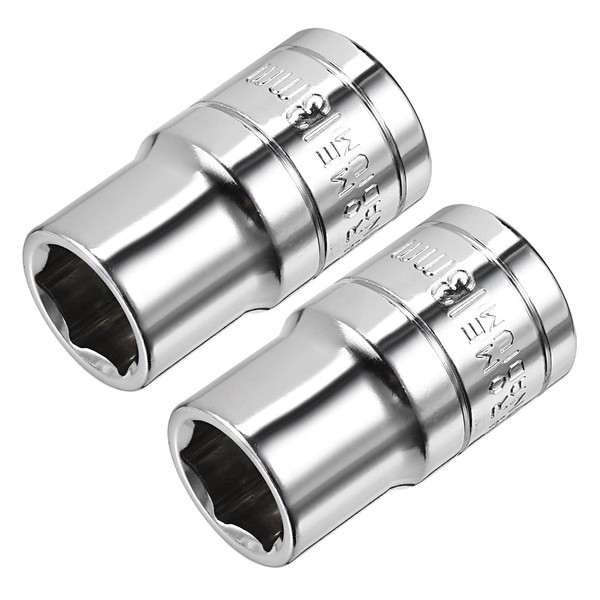 TOP-VIGOR 2Pcs 1/2-Inch Drive 13mm 6-Point Shallow Socket, Metric, Cr-V