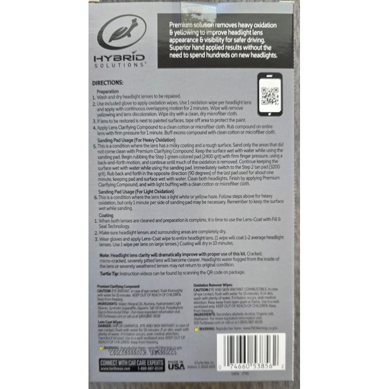 Turtle Wax HYBRID SOLUTIONS Headlight Lens Restoration Kit - 53856