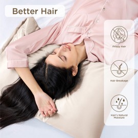 Bedsure Satin Pillowcase for Hair and Skin - Similar to Silk Pillowcase, Pillow Cases 2 Pack with Envelope Closure, Gifts for Women, Queen & Standard Size 50 x 75 cm, Oat Milk