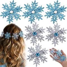 OIIKI 6pcs Large Snowflake Hair Clips for Women, 2,36in, Blue & Silver