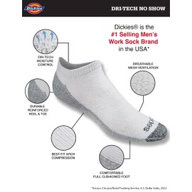 Dickies Men's Dri-Tech Moisture Control No Show Socks, Available in M-XXL (6, 12, White (6 Pairs), Medium