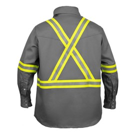 Flame Resistant FR High Visibility Hi Vis Shirt - 88% C/12% N - 7oz (X-Large, Grey)