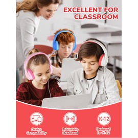 iClever Kids Headphones for School K-12, 85dBA Safe Volume, Tangle Free, 3.5mm Jack, HD Stereo, Swivel Folable Kids Headphones with Cord for Classroom/Student/Tablets/Laptop, Bulk 5Pack (Color)
