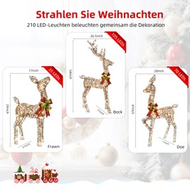 Christmas Decorations Outdoors Reindeer Family - Light up Christmas Decor Brown Deer 3 Piece with LED Lights, Extension Cord, Ground Stakes, for Outdoor Front Yard Porch - Brown