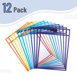 Mr. Pen- Dry Erase Pocket Sleeves, 10"x14", 12 pcs, Colorful Dry Erase Sleeves, Plastic Sleeves for Paper 8.5x11, Dry Erase Pockets Reusable Sleeves, Plastic Paper Sleeves, Dry Erase Sheet Protectors
