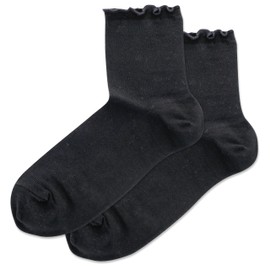 Hot Sox Women's Fun Pattern and Solid Crew Socks-1 Pair Pack-Cool & Classic Novelty Design Gifts, Scallop Top Ribbed (Black), 4-10