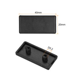 Rebower Single Hole Rectangle Aluminium Extrusion End Cap [for Aluminium Rod End Storage Shelf] - 20 x 40 mm / Pack of 20