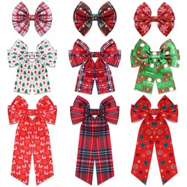 9PCS Christmas Hair Bows for Women Christmas Tree Hair Bow Clips Xmas Bow Snowflake Reindeer Hair Bows Big Red Plaid Hair Ribbons Holiday Cheer Bows Christmas Accessories Outfits Gifts (Pattern A)