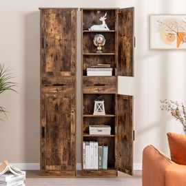 usikey 67“ Tall Storage Cabinet with Adjustable Shelves & 2 Doors, Narrow Tall Cabinet for Living Room, Home Office, Rustic Brown