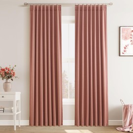 Joywell Canyon Rose Linen 100% Blackout Curtains 84 Inch Long, Rod Pocket/Back Tab/Hook Belt/Clip Rings,Thermal Insulated Drapes for Bedroom Living Room with Hooks(2 Panels,52 x 84)