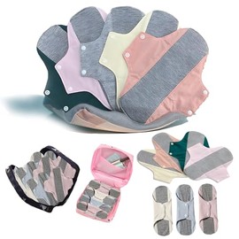 12 Pcs Toallas Femeninas Reutilizables,servilletas Menstruales,Con 2 Bolsas De Almacenamiento Puede Usar, Para Flujo Ligero Y Medio Pesado Y Almohadilla De Tela De Noche Con Bolsa Húmeda