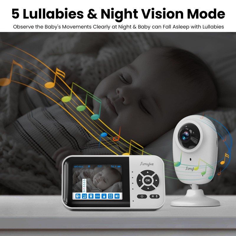 Simyke Smart Baby Monitor with 2 Cameras and Audio,App,Long Range,Night