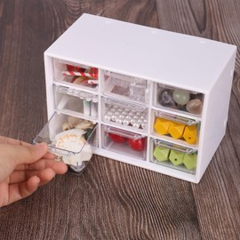 Pack of 2 Craft Box Storage Drawer Sorting Box Desktop Drawer Organiser with 9 Drawers Mini Removable Transparent & White Drawer Box for Office Supplies & Accessories
