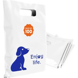 OPTIPAK Plastic Bags with Handles – 12x15 Merchandise Bags for Small Business, Die-Cut Retail Boutique & Shopping Bag, Goodie Bag & Trade Show Supplies – Enjoy Life (Pack of 100)